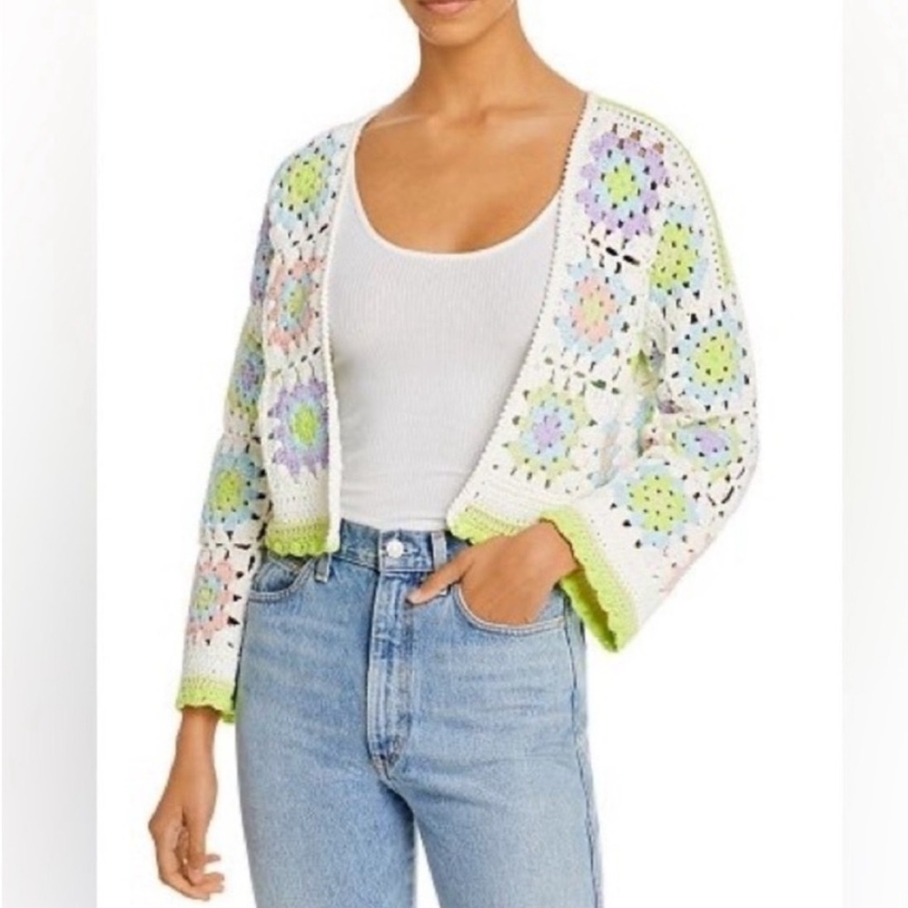 Alice + Olivia Multicolor Crochet Cardigan NWOT Size S